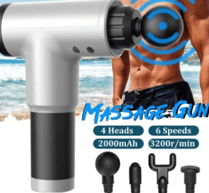 Big Fascial Gun Massager 4 Kinds of Massage Heads for Muscle Vibration Relaxation Deep Tissue Therapy