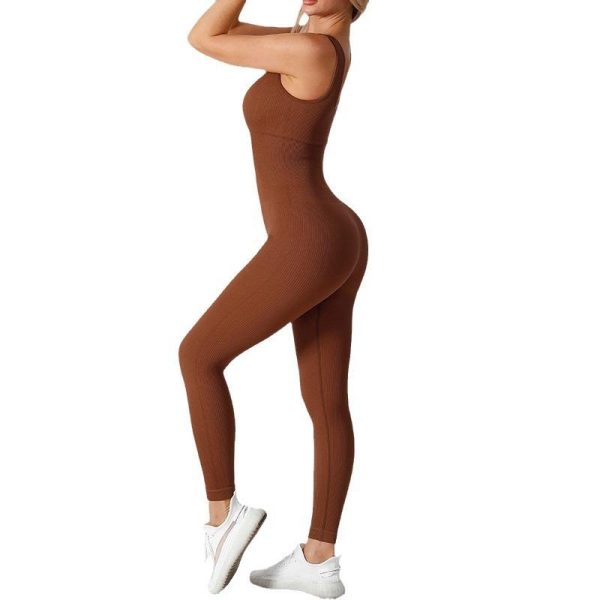 Female Gym Workout Long Leg Seamless Ribbed Yoga Jumpsuits Fitness Bodysuits for Women (