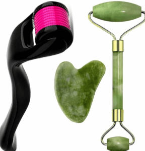 5 in 1 Deal Derma Roller, Jade Roller, Gua Sha, Silicon Brush 4 in 1, Eyebrow Razer 3 in 1