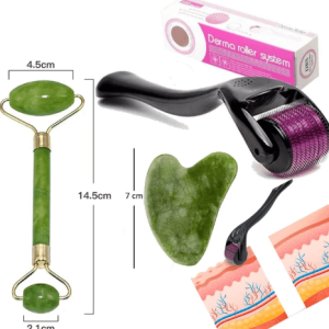 5 in 1 Deal Derma Roller, Jade Roller, Gua Sha, Silicon Brush 4 in 1, Eyebrow Razer 3 in 1