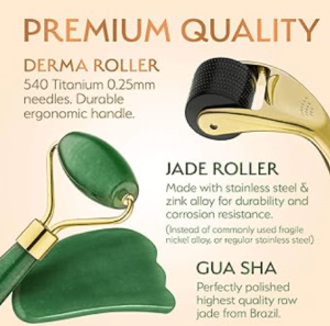 Pack Of 3 New Deal Guasha Jade Roller & Derma Roller & Hair Scalp Massager