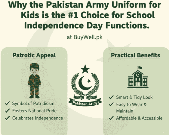 Kids Pakistan Army uniform for 14 August school Independence Day function in Pakistan