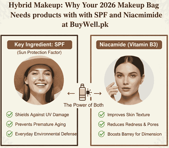 Hybrid makeup with SPF and niacinamide for daily use in Pakistan