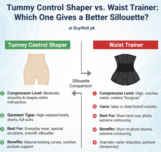 tummy control shaper vs waist trainer for daily wear in pakistan